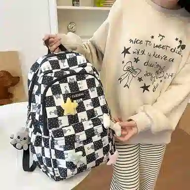 泰克森 时尚大容量休闲 尼龙 双肩包 男女同款情侣款 黑色/粉红色/卡其色/绿色