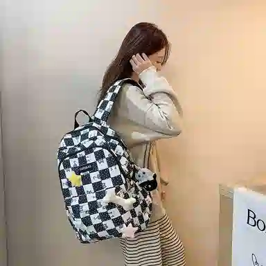 泰克森 时尚大容量休闲 尼龙 双肩包 男女同款情侣款 黑色/粉红色/卡其色/绿色