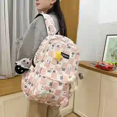 泰克森 时尚大容量休闲 尼龙 双肩包 男女同款情侣款 黑色/粉红色/卡其色/绿色