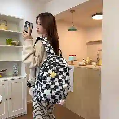 泰克森 时尚大容量休闲 尼龙 双肩包 男女同款情侣款 黑色/粉红色/卡其色/绿色