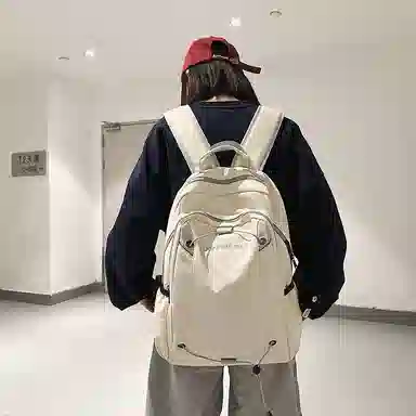 泰克森 时尚休闲 尼龙 双肩包 大号 男女同款情侣款 米白色/黑色/卡其色/蓝色