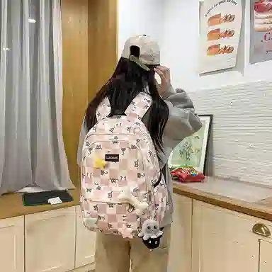 泰克森 时尚大容量休闲 尼龙 双肩包 男女同款情侣款 黑色/粉红色/卡其色/绿色