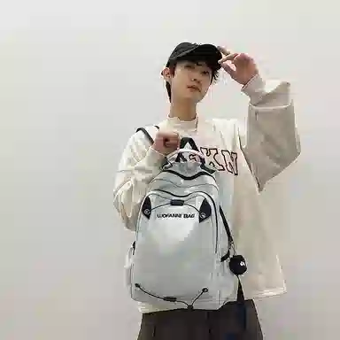 泰克森 时尚休闲 尼龙 双肩包 大号 男女同款情侣款 米白色/黑色/卡其色/蓝色