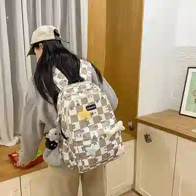 泰克森 时尚大容量休闲 尼龙 双肩包 男女同款情侣款 黑色/粉红色/卡其色/绿色