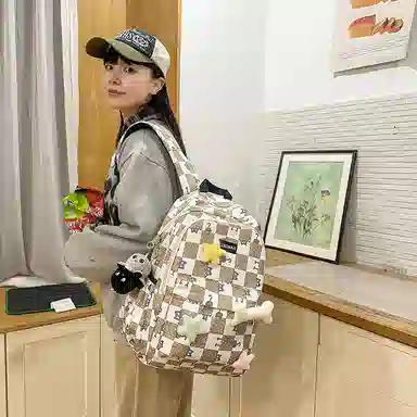 泰克森 时尚大容量休闲 尼龙 双肩包 男女同款情侣款 黑色/粉红色/卡其色/绿色