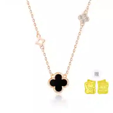 【999足银|幸运四叶草】 央创时尚 中国黄金 气质锁骨链新中式轻奢小众简约时尚日常百搭吊坠告白礼盒好运 玉髓 项链 女款