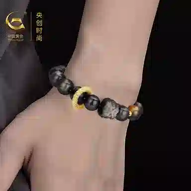 【999足银】 央创时尚 中国黄金 新中式祥瑞醒狮跑环单圈 八方来财 平安吉祥水逆散退 上岸转运旺事业#好运天然 黑曜石 手串 男女同款情侣款