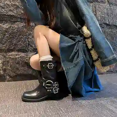 复古西部英伦风粗跟时尚通勤百搭短靴 短靴 女款