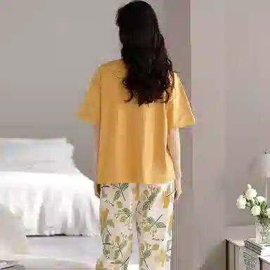 顶瓜瓜 纯棉宽松家居服短袖长裤休闲可外穿大码宽松睡衣套装 女款 图片色