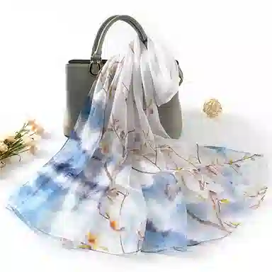 上海故事 春花秋月喷绘真丝长巾 桑蚕丝 丝巾 女款