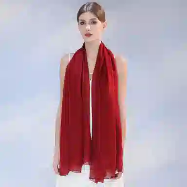 上海故事 纯色加大真丝雪纺素色长巾海滩沙漠旅游推荐 桑蚕丝 丝巾 女款