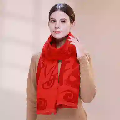 上海故事 中式团员喜庆节日聚会年会团建红披肩 聚酯纤维 绒线围巾 男女同款情侣款