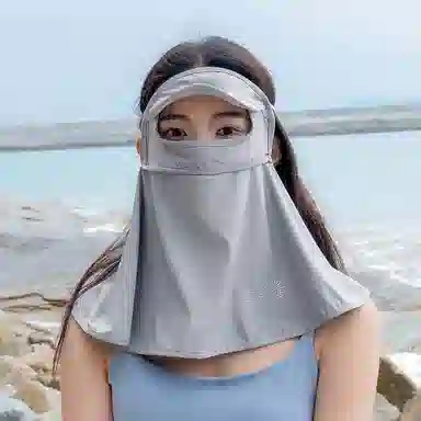 上海故事 立体遮阳帽檐护颈防晒口罩 聚酯纤维 防晒面罩 女款