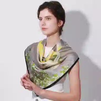 上海故事 加大真丝大方巾 桑蚕丝 丝巾 女款 温婉花意