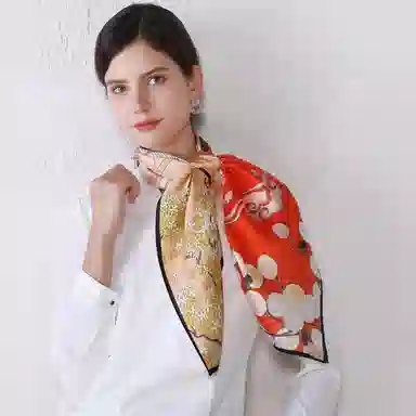 上海故事 加大真丝大方巾 桑蚕丝 丝巾 女款 温婉花意