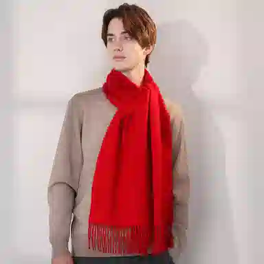 上海故事 纯色暖糯亲肤围脖 山羊绒 绒线围巾 男女同款情侣款 中国红礼盒装