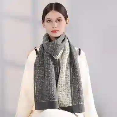 上海故事 青春洋气加厚暖暖高档送礼针织保暖披肩软糯长围脖 绵羊毛 绒线围巾 男女同款情侣款