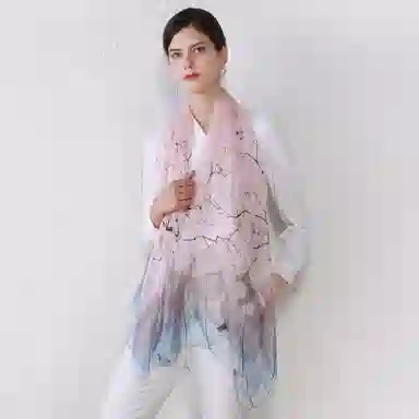 上海故事 春花秋月喷绘真丝长巾 桑蚕丝 丝巾 女款