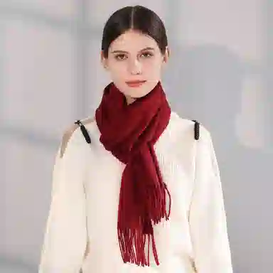 上海故事 纯色暖糯亲肤围脖 山羊绒 绒线围巾 男女同款情侣款 中国红礼盒装