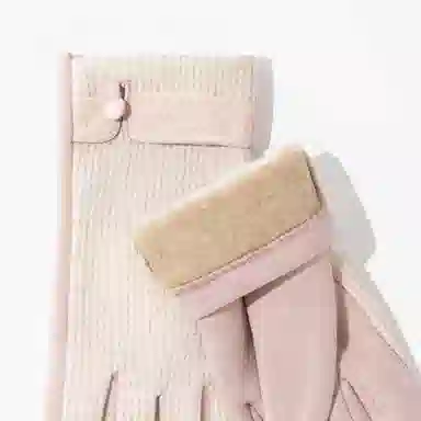 上海故事 蕾丝边优雅小香风秋冬季户外高弹保暖时尚针织 混纺 绒线手套 女款 浅紫 浅杏色 黑色 淡粉 卡其