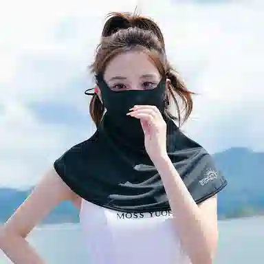 上海故事 护肩护眼角口罩一体防紫外线遮阳冰丝夏季薄款透气脸基尼超大立体 聚酯纤维 防晒面罩 女款