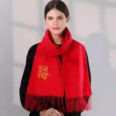 上海故事 送福喜庆红加厚保暖外搭送礼 绵羊毛 绒线围巾 男女同款情侣款