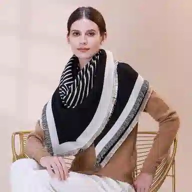 上海故事 秋冬季双面双色洋气旅游外出防寒保暖外搭提花 聚酯纤维 披肩 女款