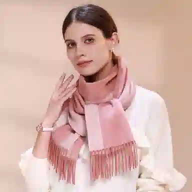 上海故事 秋冬加厚保暖 防寒外出个性缎纹双面拼色 绵羊毛 绒线围巾 女款