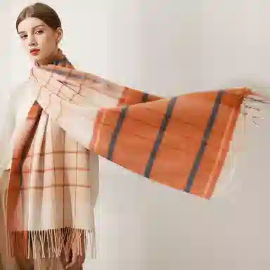 上海故事 送礼  百搭格子大披肩 绒线围巾  女款 礼盒装