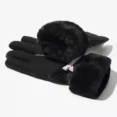 上海故事 冬季户外冬天滑雪骑车骑行毛毛口加绒加厚保暖防风防水防寒触屏 聚酯纤维 绒线手套 女款