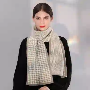 上海故事 秋冬保暖毛线针织防寒 外出千鸟格时尚氛围感 聚酯纤维 绒线围巾 男女同款情侣款