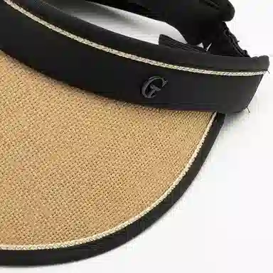 上海故事 空顶遮阳帽大帽檐草帽户外全脸防护显脸小黑胶草编太阳帽可折叠帽子 聚酯纤维 防晒帽 女款