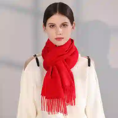 上海故事 纯色暖糯亲肤围脖 山羊绒 绒线围巾 男女同款情侣款 中国红礼盒装
