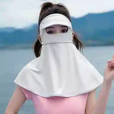 上海故事 立体遮阳帽檐护颈防晒口罩 聚酯纤维 防晒面罩 女款
