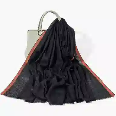 上海故事 散纤色织格大披肩 绵羊毛 围巾 女款 米驼灰绿