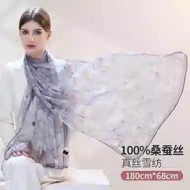 上海故事 春花秋月喷绘真丝长巾 桑蚕丝 丝巾 女款