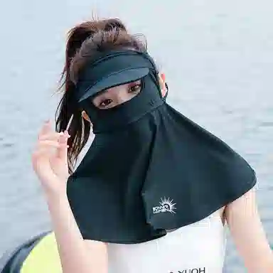 上海故事 立体遮阳帽檐护颈防晒口罩 聚酯纤维 防晒面罩 女款