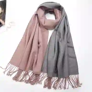 上海故事 冬季加厚双面两用保暖 外出时尚洋气拼色 聚酯纤维 绒线围巾 女款