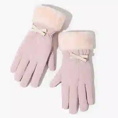 上海故事 冬季户外冬天滑雪骑车骑行毛毛口加绒加厚保暖防风防水防寒触屏 聚酯纤维 绒线手套 女款