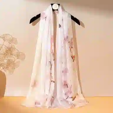 上海故事 春花秋月喷绘真丝长巾 桑蚕丝 丝巾 女款