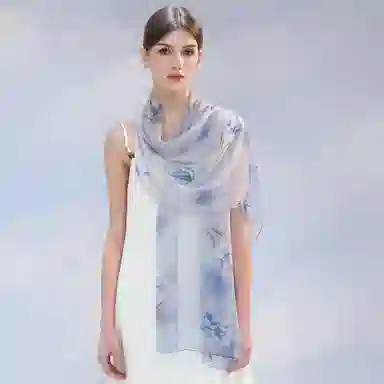 上海故事 春花秋月喷绘真丝长巾 桑蚕丝 丝巾 女款