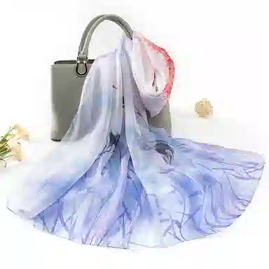 上海故事 春花秋月喷绘真丝长巾 桑蚕丝 丝巾 女款