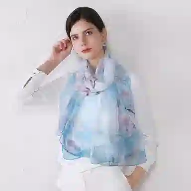 上海故事 春花秋月喷绘真丝长巾 桑蚕丝 丝巾 女款