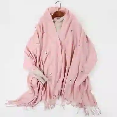 上海故事 秋冬亲肤保暖红 时尚刺绣麋鹿 外出外搭大披风 聚酯纤维 绒线围巾 女款