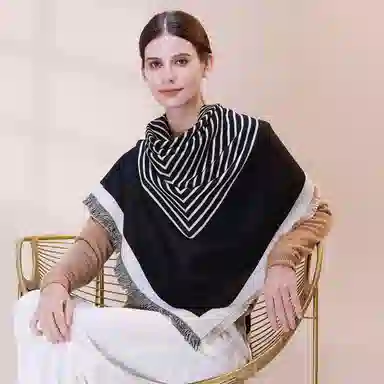 上海故事 秋冬季双面双色洋气旅游外出防寒保暖外搭提花 聚酯纤维 披肩 女款