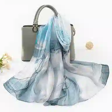 上海故事 春花秋月喷绘真丝长巾 桑蚕丝 丝巾 女款