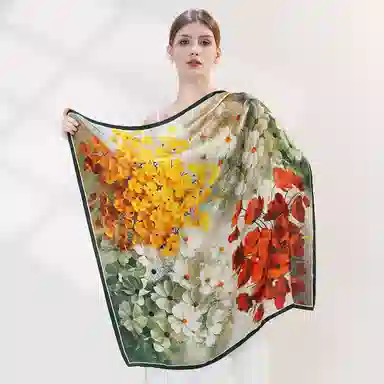 上海故事 加大真丝大方巾 桑蚕丝 丝巾 女款 温婉花意