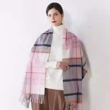 上海故事 送礼  百搭格子大披肩 绒线围巾  女款 礼盒装