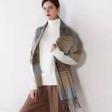 上海故事 送礼  百搭格子大披肩 绒线围巾  女款 礼盒装