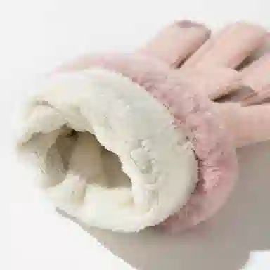 上海故事 百搭拼色加绒毛口户外出百搭骑行防寒 绵羊毛 绒线手套 女款